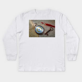 Beautiful Pocket Watch On Old Letters Kids Long Sleeve T-Shirt